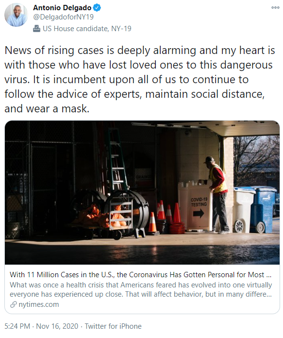 News of rising cases is deeply alarming and my heart is with those who have lost loved ones to this dangerous virus. It is incumbent upon all of us to continue to follow the advice of experts, maintain social distance, and wear a mask.