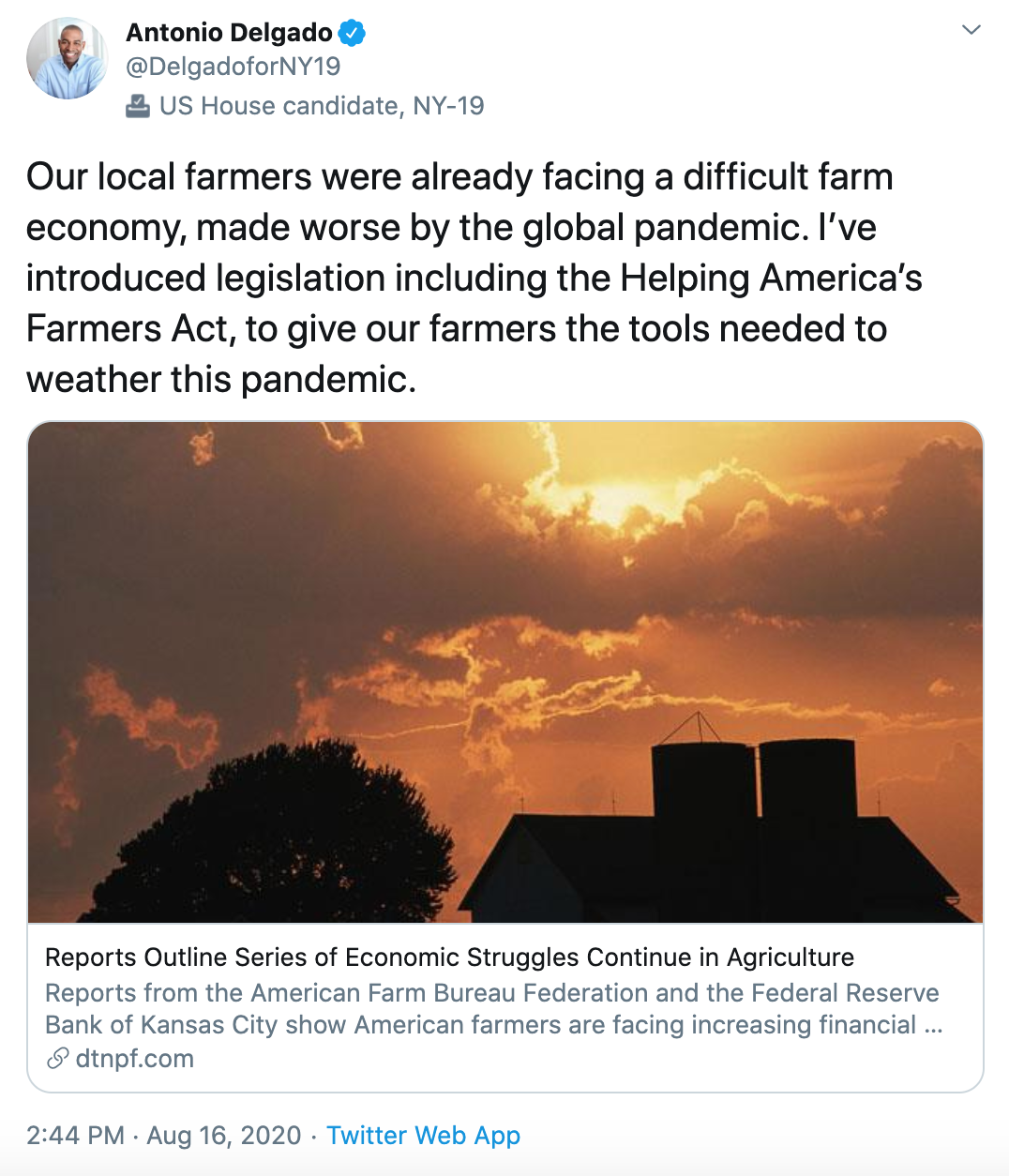 Our local farmers were already facing a difficult farm economy, made worse by the global pandemic. I’ve introduced legislation including the Helping America’s Farmers Act, to give our farmers the tools needed to weather this pandemic.