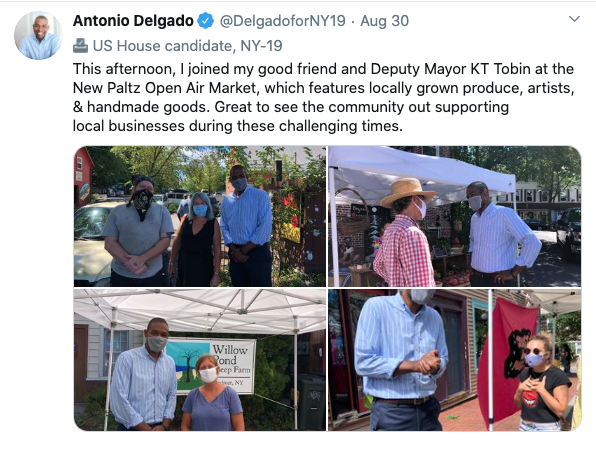 This afternoon, I joined my good friend and Deputy Mayor KT Tobin at the New Paltz Open Air Market, which features locally grown produce, artists, & handmade goods. Great to see the community out supporting local businesses during these challenging times.